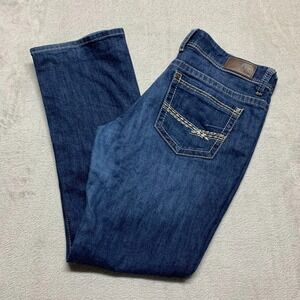 BKE Payton Straight Womens 33L (38x33) Distressed Wash Stretch Faded Jeans GUC